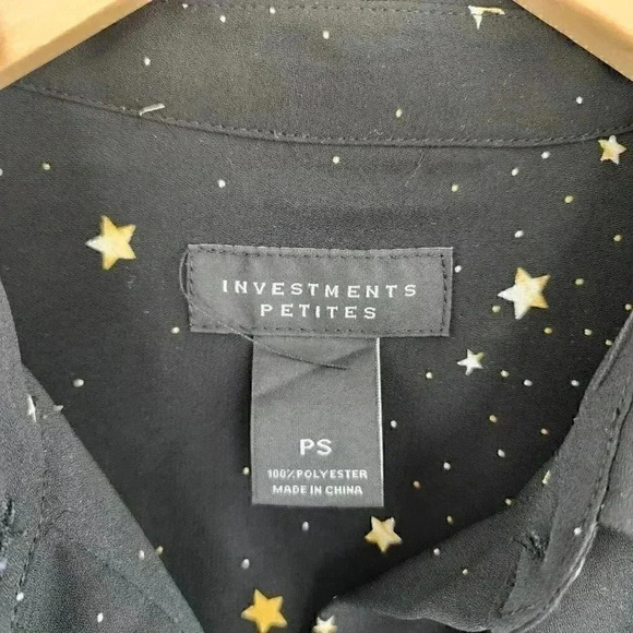 Investments Button Up Long Sleeve Star All over print Women's Shirt PS - Picture 5 of 8